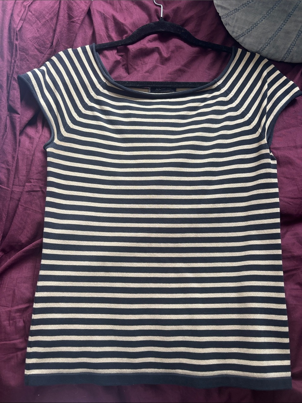 Anne Klein Black and Tan Striped Cap-Sleeve Tank